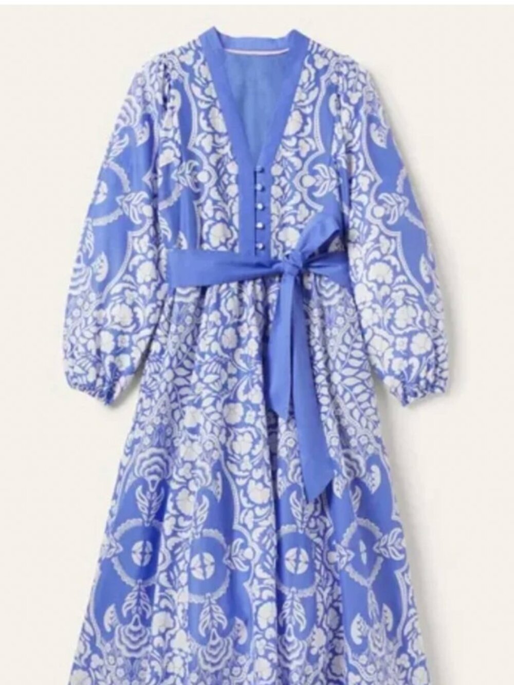 Boden Notch Neck Cotton Maxi Dress Periwinkle Blue White Paisley Size 8